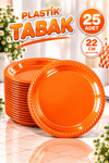 Turuncu Renkli 22 Cm 25li Parlak Tabak Renkli Dayanıklı Plastik Doğum Günü Parti Tabağı