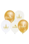 Unicorn Baskılı Balon 10 Adet Metalik Gold Pastel Beyaz Ve Şeffaf Balon 30 Cm Boynuzlu At Doğum Günü