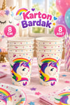Unicorn Karakterli Bardak 8 Adet Boynuzlu At Temalı Pony Parti Konsepti Kaliteli Lisanslı Ürün