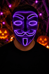 V For Vendatta Maske 3 Fonksiyonlu Mor Neon Işıklı Halloween Partisi Cadılar Bayramı Unisex Lüks