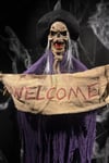 Welcome Yazılı Cadı Sese Duyarlı Işıklı Mor Renk 120 Cm Halloween Cadılar Bayramı Giriş Parti Dekoru