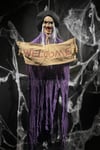 Welcome Yazılı Cadı Sese Duyarlı Işıklı Mor Renk 120 Cm Halloween Cadılar Bayramı Giriş Parti Dekoru
