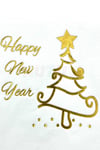 Yaldızlı Yılbaşı Peçete Happy New Year Çam Ağacı Parlak Baskılı Beyaz Renkli 16 Adet 16x16 Cm