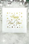Yaldızlı Yılbaşı Peçete Happy New Year Parlak Baskılı Yıldız Detaylı Beyaz Renkli 16 Adet 16x16 Cm