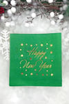 Yaldızlı Yılbaşı Peçete Happy New Year Parlak Baskılı Yıldız Detaylı Yeşil Renkli 16 Adet 16x16 Cm