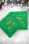 Yaldızlı Yılbaşı Peçete Happy New Year Parlak Baskılı Yıldız Detaylı Yeşil Renkli 16 Adet 16x16 Cm