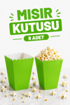 Yeşil Mısır Kutusu 8li Karton Cips Kutusu Düz Renkli 8 Adet Pop Corn Darı Kabı