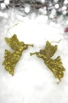 Yılbaşı Ağacı 2li Melek Süs Gold Renkli Çam Ağacı Süsü 11x8 Cm Simli Altın Sarısı Parıltılı Işıltı