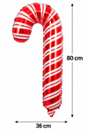 Yılbaşı Baston Kamış Şeker Folyo Balon Büyük Boy Yeni Yıl Dekoru 80x36 Cm Kırmızı Beyaz Renkli