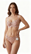 ADRIANA PINK Pembe Çiçekli Balenli Dantelli Desteksiz Bralet Iç Giyim Sütyen Külot Çamaşır Takımı