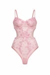 Amanda - Kadın Dantel Çiçekli Pembe Body