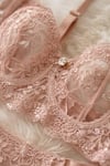 ARIELLE PINK Pembe Çiçek Desenli  Balenli Desteksiz  Bralet İç Giyim Sütyen Külot Çamaşır Takımı