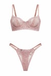 ARIELLE PINK Pembe Çiçek Desenli  Balenli Desteksiz  Bralet İç Giyim Sütyen Külot Çamaşır Takımı