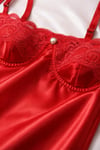 Lolita Red - Kırmızı Saten Seksi İç Çamaşır Elbise Gecelik Babydoll