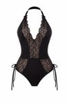 TARA BLACK Çekici Siyah Dantel ve Bağcık Detaylı Çıtçıtlı Body