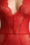 TARA RED Çarpıcı Kırmızı Dantel ve Bağcık Detaylı Çıtçıtlı Body