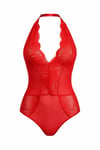 TARA RED Çarpıcı Kırmızı Dantel ve Bağcık Detaylı Çıtçıtlı Body