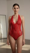TARA RED Çarpıcı Kırmızı Dantel ve Bağcık Detaylı Çıtçıtlı Body