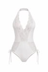 TARA WHITE Şık Beyaz Dantel ve Bağcık Detaylı Çıtçıtlı Body