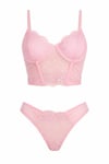 Terry Pink Romantik Pembe Dantel Detaylı Büstiyer Sütyen Ve Tanga Külot Takımı