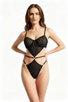 THEODORA BLACK Çekici Siyah Dantel Detaylı Lastikli Cut-Out Body