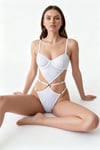 THEODORA WHITE Şık Beyaz Dantel Detaylı Lastikli Cut-Out Body