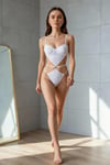 THEODORA WHITE Şık Beyaz Dantel Detaylı Lastikli Cut-Out Body