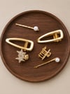 Zirkon Taşlı Yıldız Mandal Toka(3cm), Gold Mandal Toka (6cm) ve İncili Tel Toka Seti