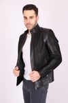 DERİ MONTErkek Siyah Hakiki Deri Hakim Yaka Biyeli Spor MontACLASSICS
