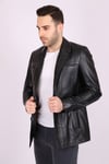 DERİ MONTErkek Siyah Hakiki Deri Yakalı Düğmeli Klasik Casual MontACLASSICS