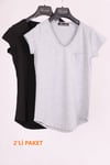 T-ShirtGri Siyah V Yaka Cep Detaylı Yarım Kollu Slim Fit Pamuk 2'li Paket T-ShirtACLASSICS