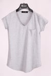 T-ShirtGri Siyah V Yaka Cep Detaylı Yarım Kollu Slim Fit Pamuk 2'li Paket T-ShirtACLASSICS