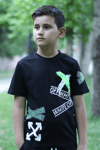 X Baskılı %100 Pamuk Siyah Erkek Çocuk T-shirt 9-16 YaşMarkahit00280