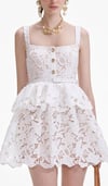 Askılı Kemerli Beyaz Dantel Mini Tasarım Elbise