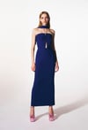 Bağ Detaylı Kurdeleli Straplez Tasarım Mavi Elbise