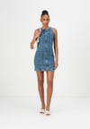 Bağcık Detaylı Mini Denim Tasarım Elbise