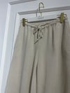 Beli Bağcıklı Bol Paça Natural Keten Pantolon