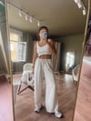 Beli Bağcıklı Bol Paça Natural Keten Pantolon