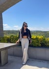 Beli Bağcıklı Bol Paça Natural Keten Pantolon