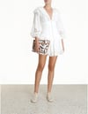Beyaz V Yaka Dantel Mini Elbise