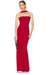 Boyundan Bağ Detaylı Kırmızı Straplez Bandaj Maksi Elbise 