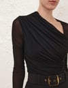Drapeli Kolları Tül Alttan Çıtçıtlı Siyah Premium Bluz 