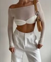 Drapeli Transparan Crop Tasarım Top (Krem)