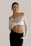 Drapeli Transparan Crop Tasarım Top (Krem)
