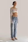 Drapeli Transparan Crop Tasarım Top (Krem)