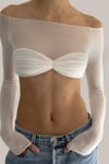 Drapeli Transparan Crop Tasarım Top (Krem)