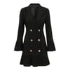 Düğmeli Pileli Siyah Blazer Elbise
