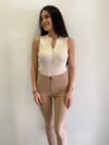 Ekru Fitilli Fermuarlı Body