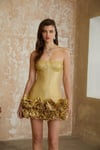 Eteği Güllü Straplez Mini Gold Elbise