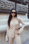 Fitilli Bej Triko Hırka ve Pantolon Takım